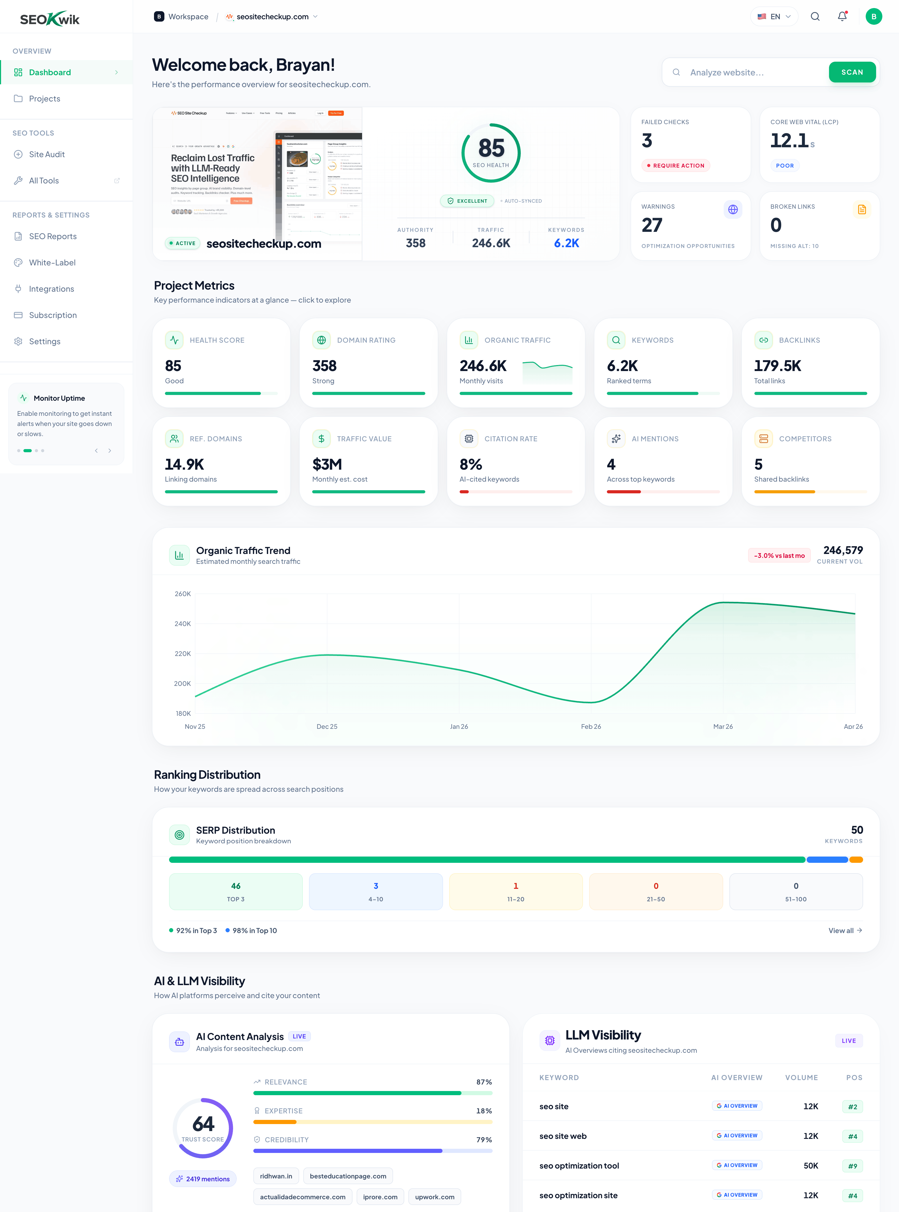 SeoKwik Dashboard Overview