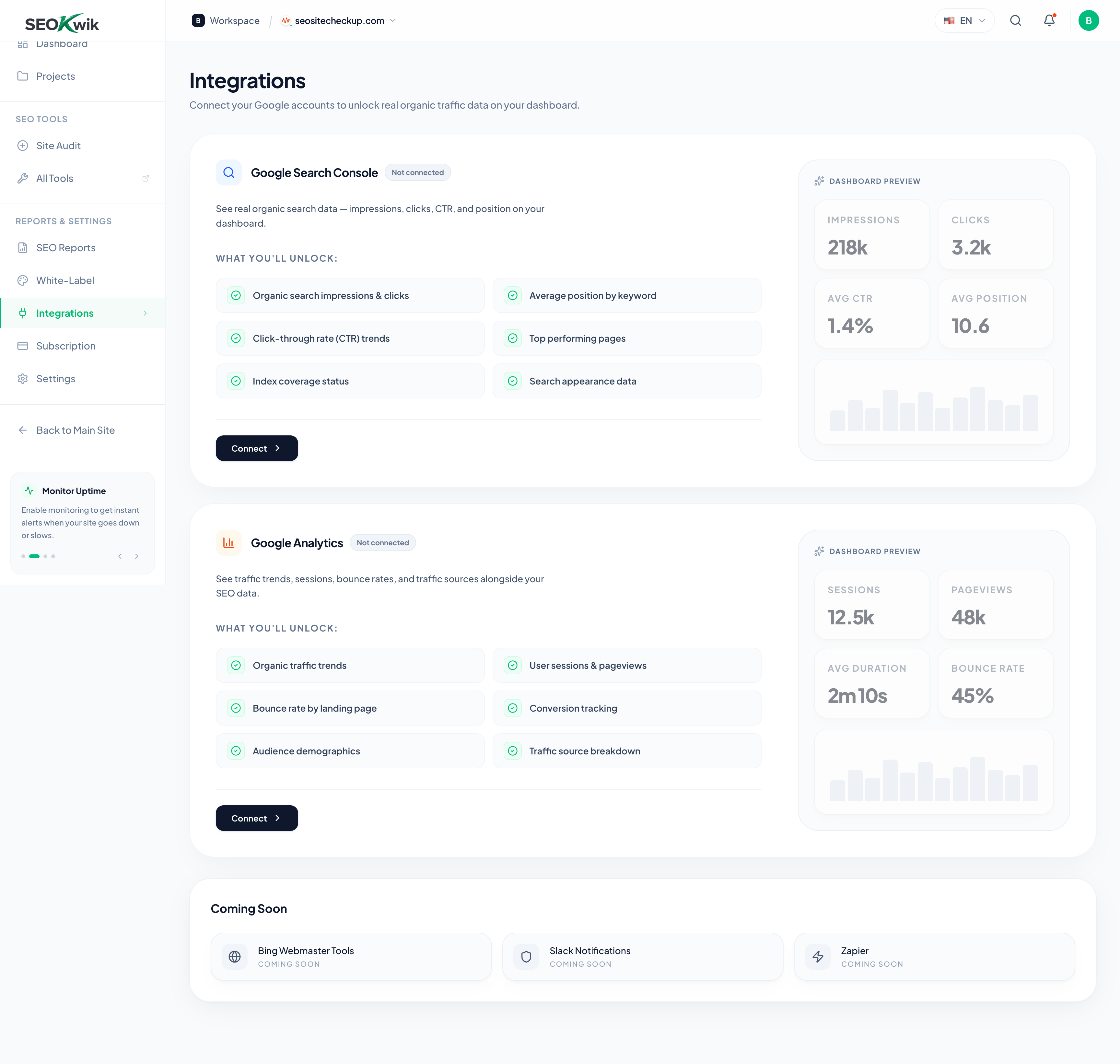 Integrations Dashboard Placeholder
